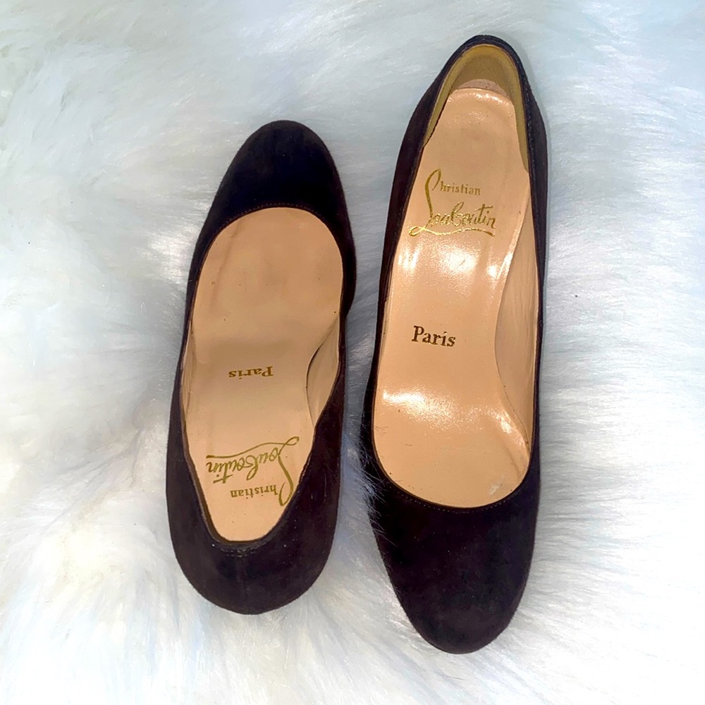 Auth CHRISTIAN LOUBOUTIN Fifi Heels -Dark Brown Suede- Size 36